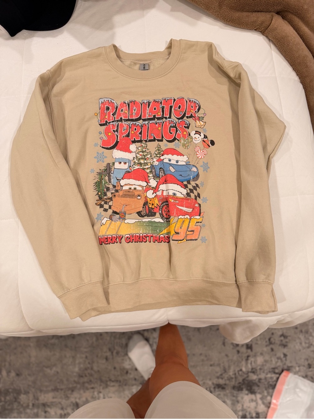 Disney Radiator Springs Beige Holiday Graphic Crewneck